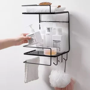double layer iron wall mounted shelf for kitchen bathroom, shower shampoo cosmetic organizer rack, toilet storage shelves