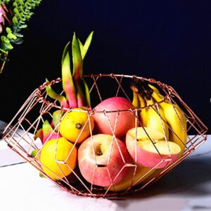 foldable fruit bowls kitchen vegetables bread snacks baskets,decorative storage organizer for potpourris candy,flexible wire metal fruit basket rose gold 31x31x18.5cm(12x12x7inch)
