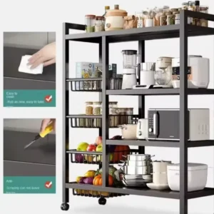 multilayer storage rolling cart, moveable kitchen storage rack with baskets, multifunctional kitchen organizer